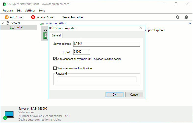 USB Server Properties