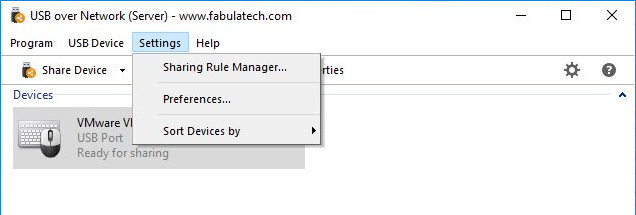 Settings menu